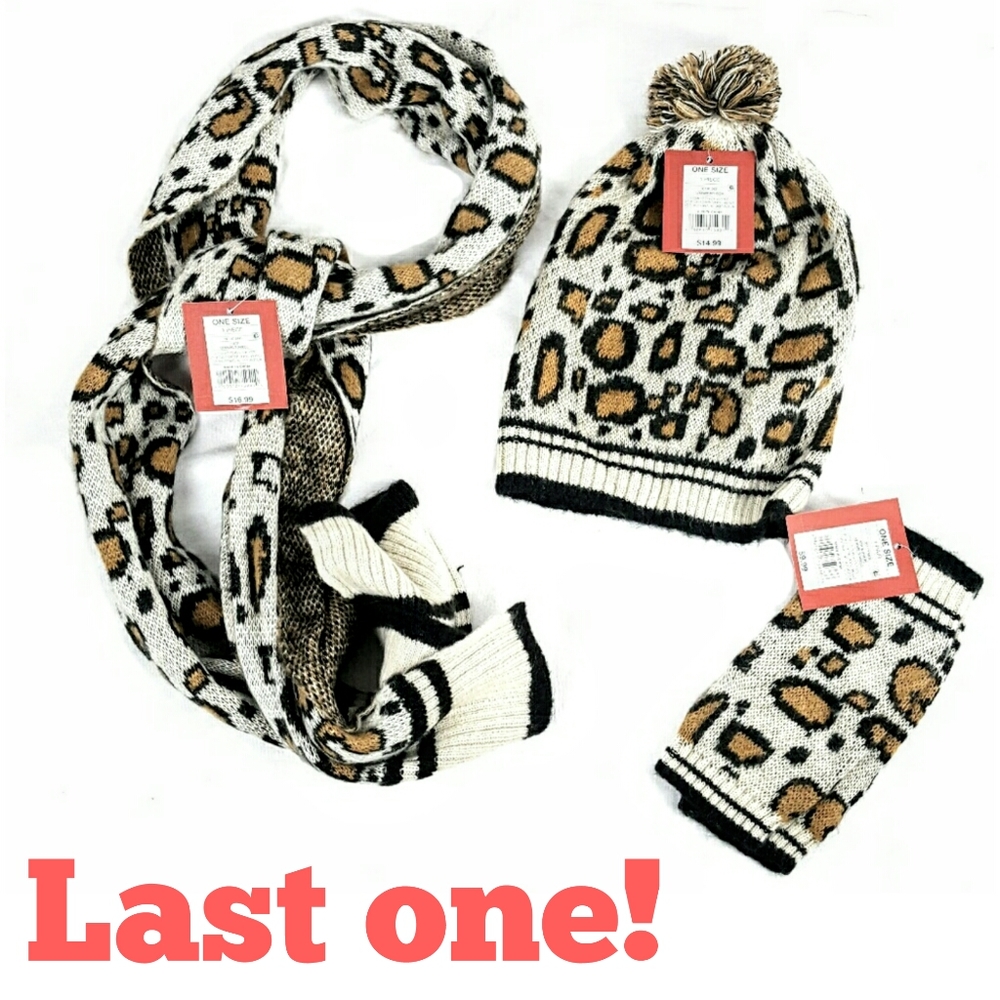 NWT 3pc Hat scarf Glove Set Leopard Print - Picture 1 of 5